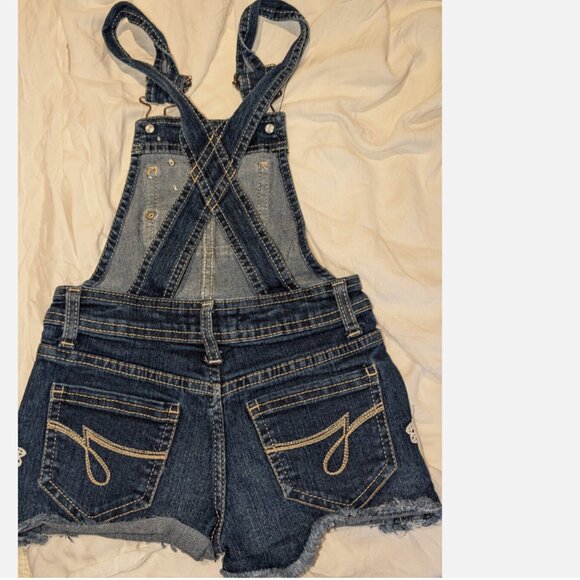Vintage Lot of 2 Jordache Girls Sz XS 4-5 Blue Denim Shortalls Overalls Lace - Picture 2 of 4